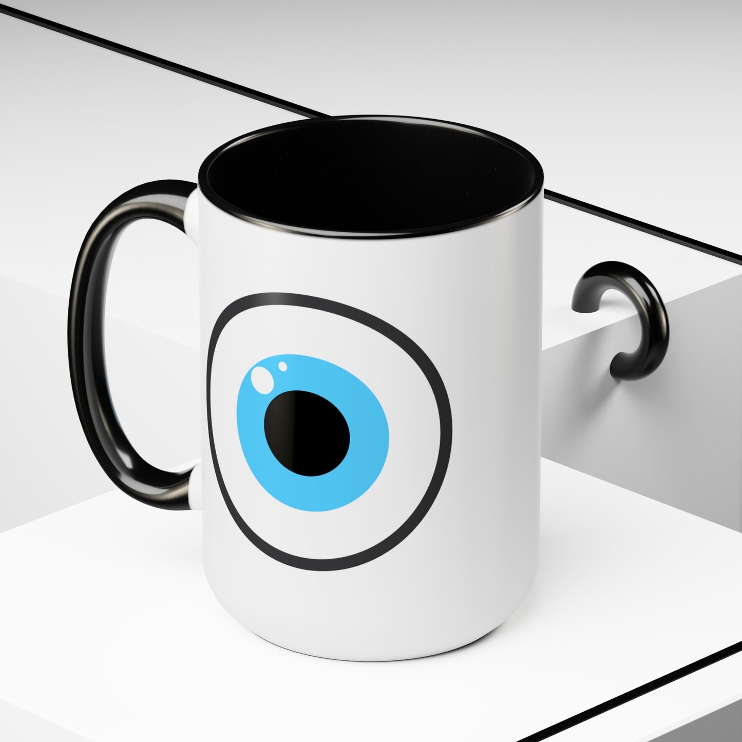 Eye on You Coffee Mug - Double Sided Black Accent White Ceramic 15oz by TheGlassyLass.com