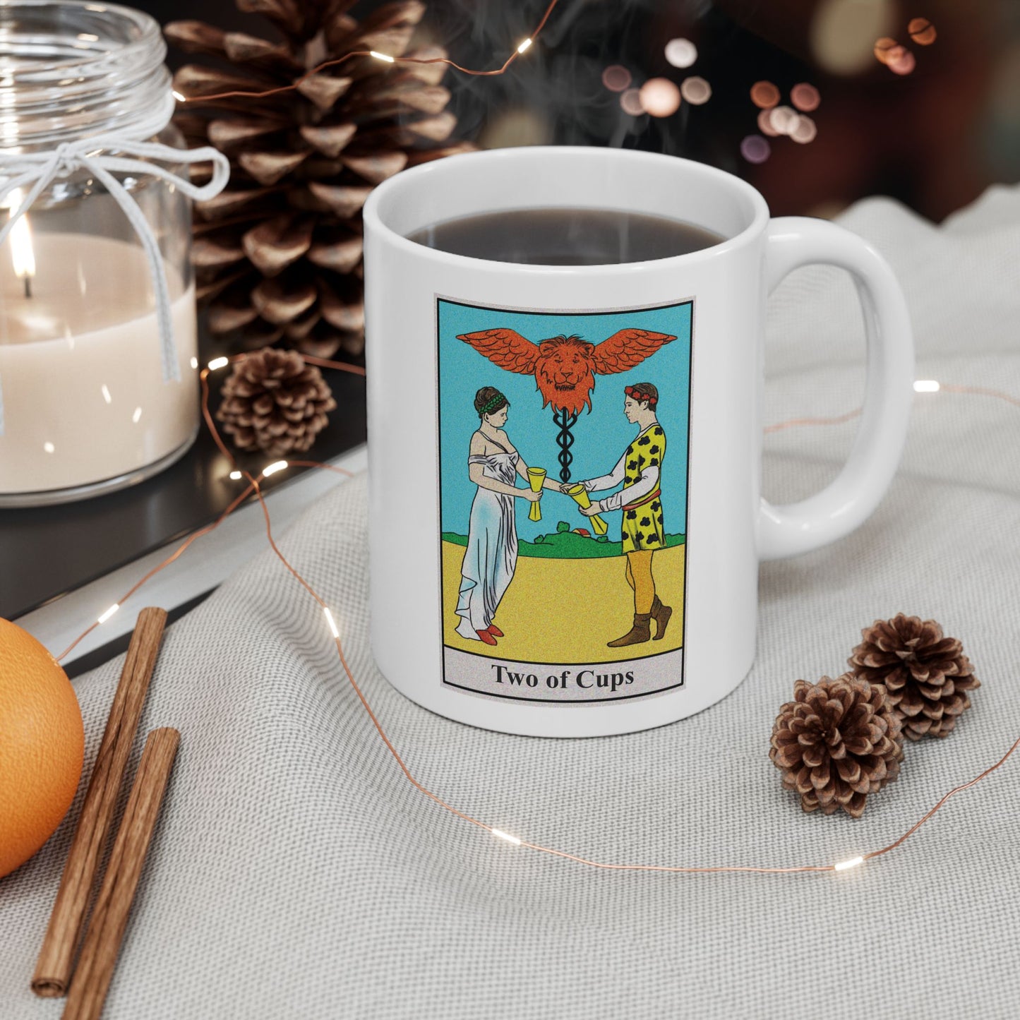 Two of Cups Tarot Card Coffee Mug - Double Sided Print, White Ceramic, 11oz by TheGlassyLass.com