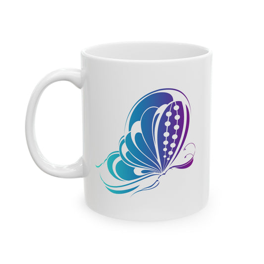 Butterfly Coffee Mug - Double Sided White Ceramic 11oz by TheGlassyLass.com