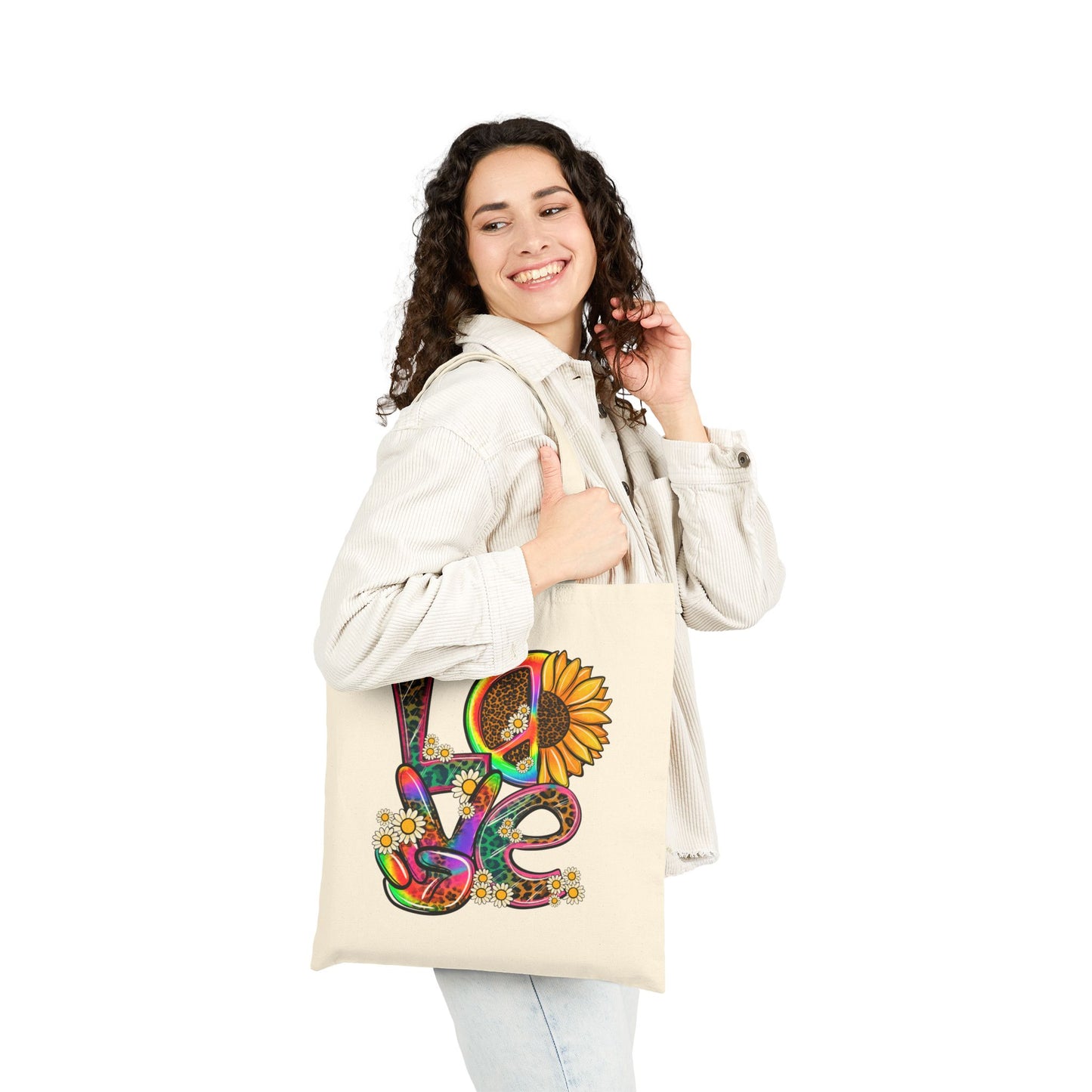 Flower Power LOVE Logo Tote Bag - Heavyweight 100% Cotton Canvas by TheGlassyLass.com