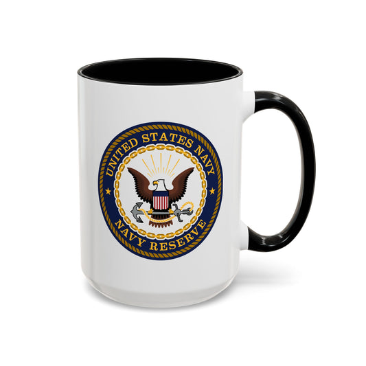 United States Navy Reserve Seal - Double Sided Black Accent White Ceramic Coffee Mug 15oz by TheGlassyLass.com