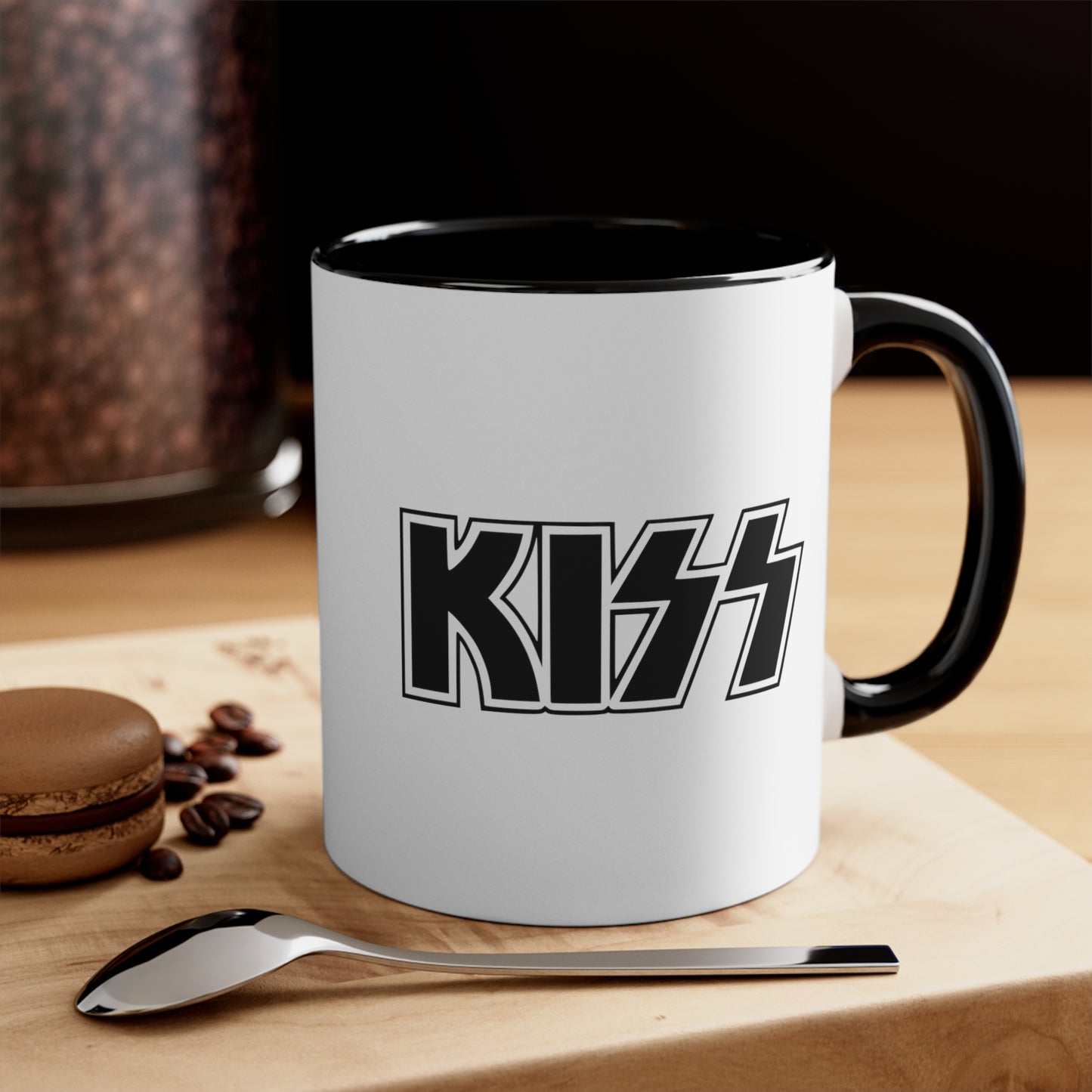 KISS Army Coffee Mug - Double Sided Black Accent White Ceramic 11oz by TheGlassyLass