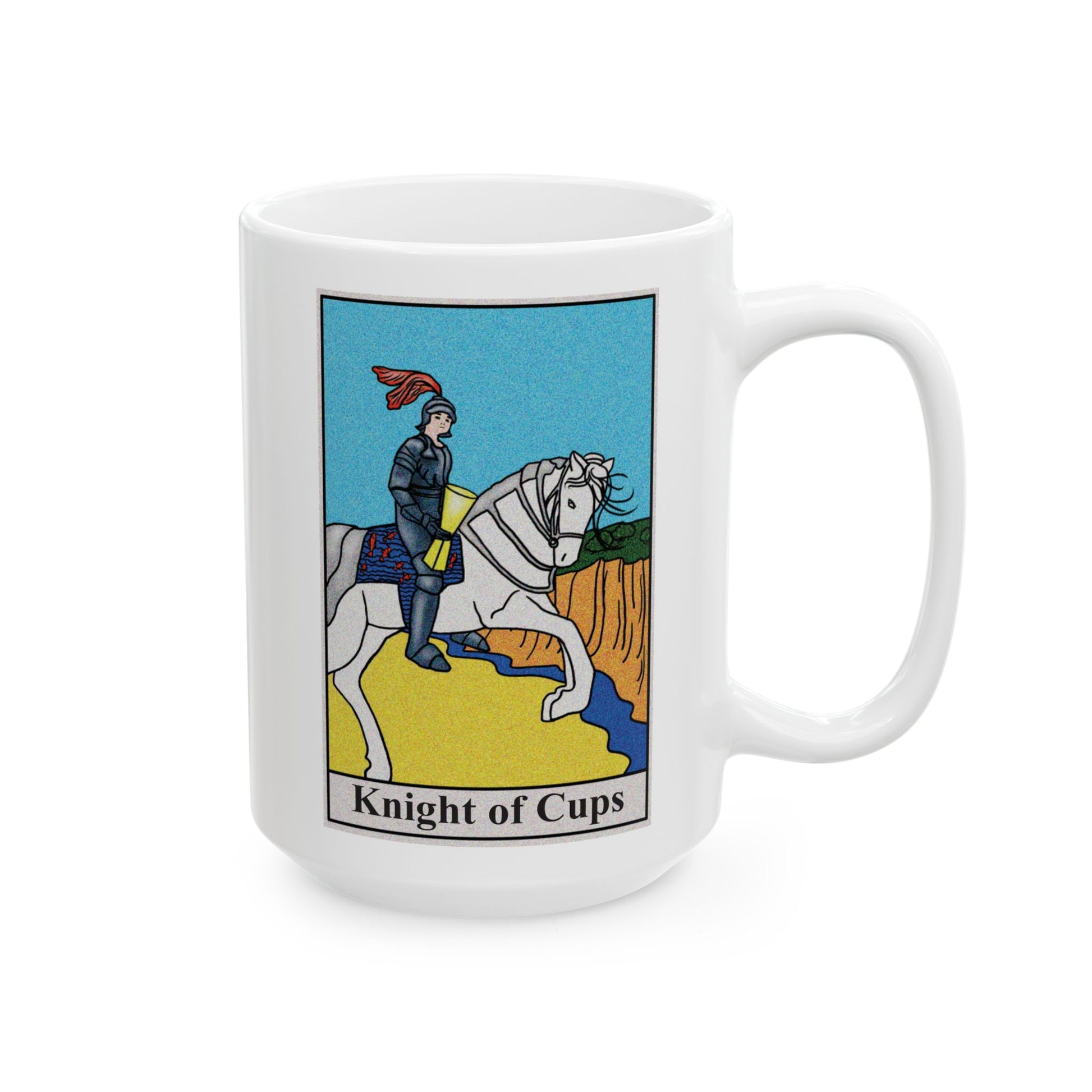 Knight of Cups Tarot Card Coffee Mug - Double Sided White Ceramic 15oz by TheGlassyLass.com