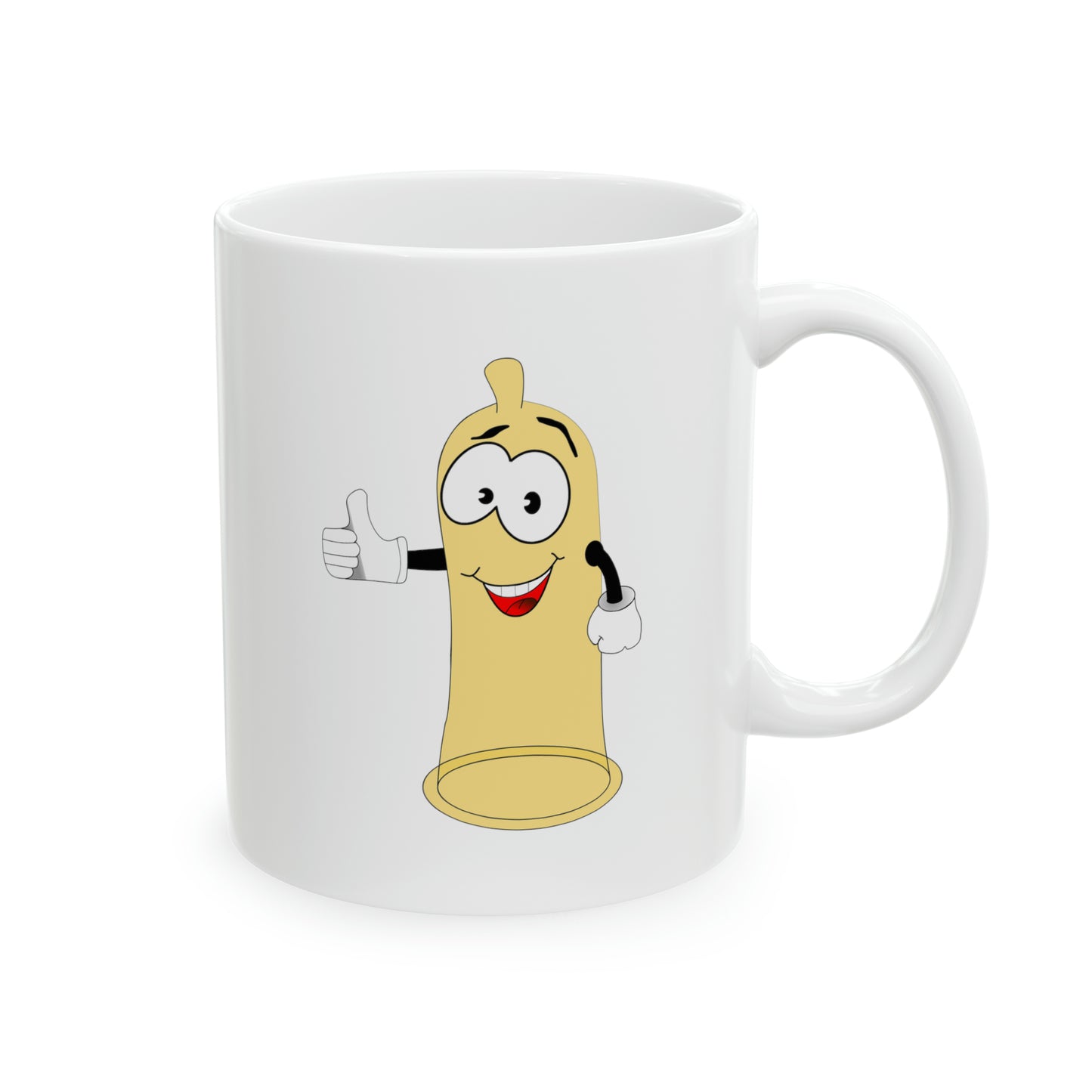 Condom Man Coffee Mug - Double Sided White Ceramic 11oz by TheGlassyLass.com