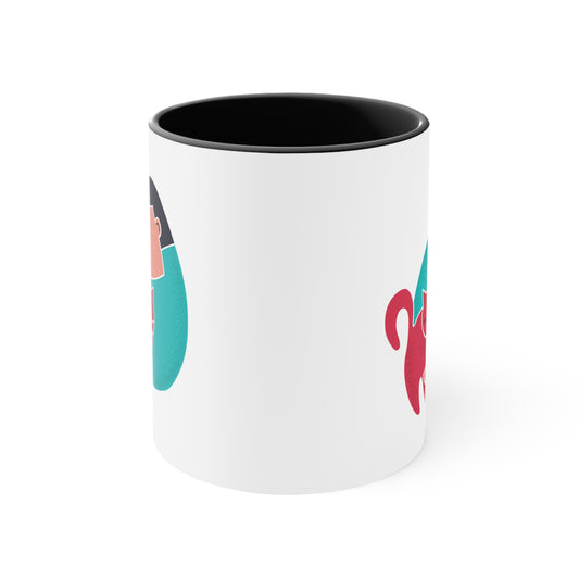 Morning Purr Coffee Mug - Double Sided Black Accent White Ceramic 11oz by TheGlassyLass