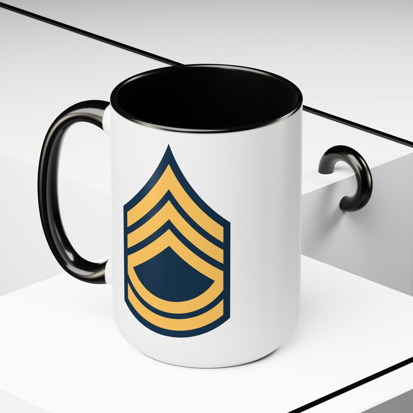 US Army Sergeant First Class Coffee Mug - Double Sided Two-Tone Black Accent 15oz White Ceramic by TheGlassyLass