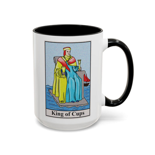 King of Cups Tarot Card Coffee Mug - Double Sided Black Accent White Ceramic 15oz by TheGlassyLass.com