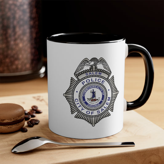 Salem Police Coffee Mug - Double Sided Black Accent White Ceramic 11oz by TheGlassyLass.com