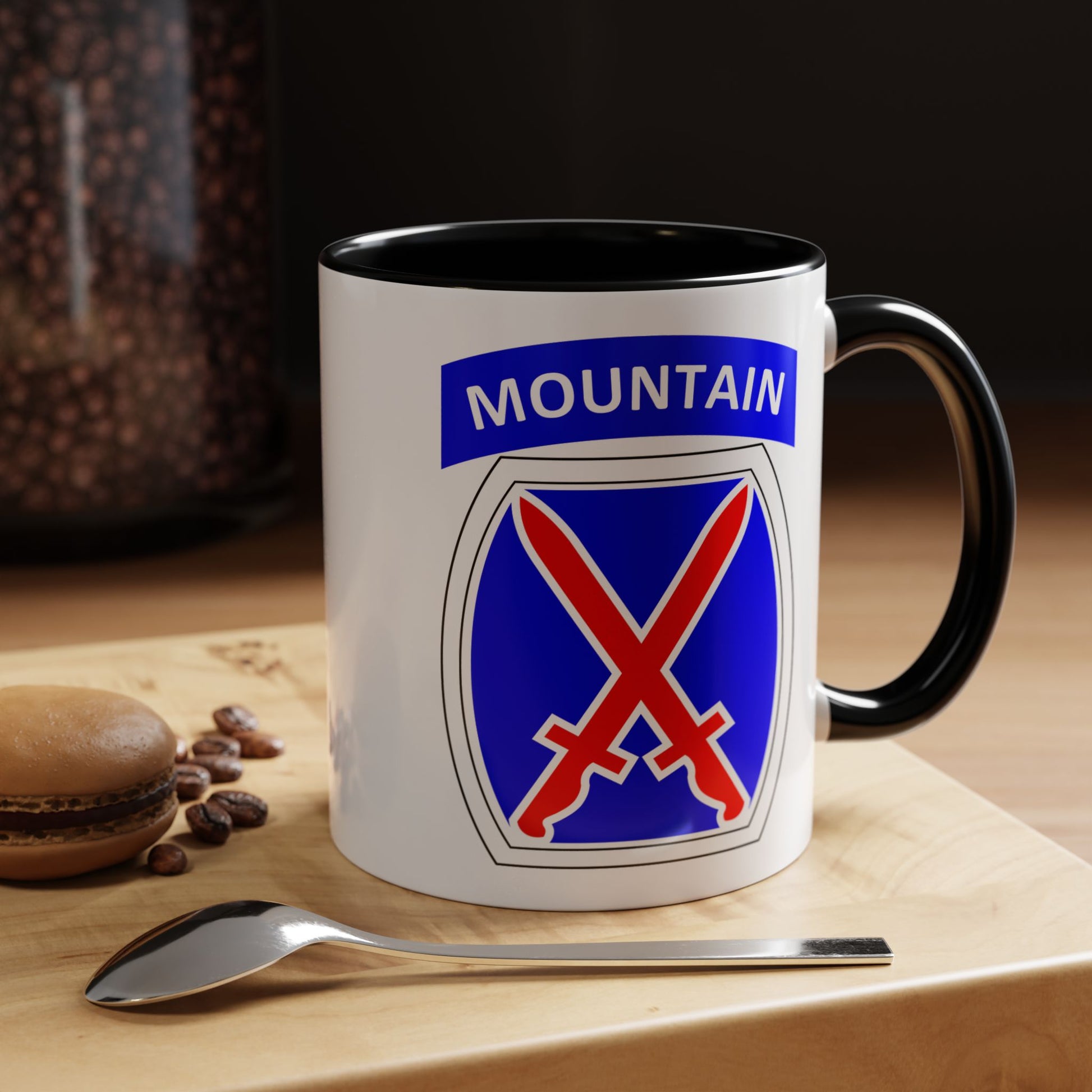 10th Mountain Division Coffee Mug - Double Sided Black Accent White Ceramic 11oz by TheGlassyLass.com