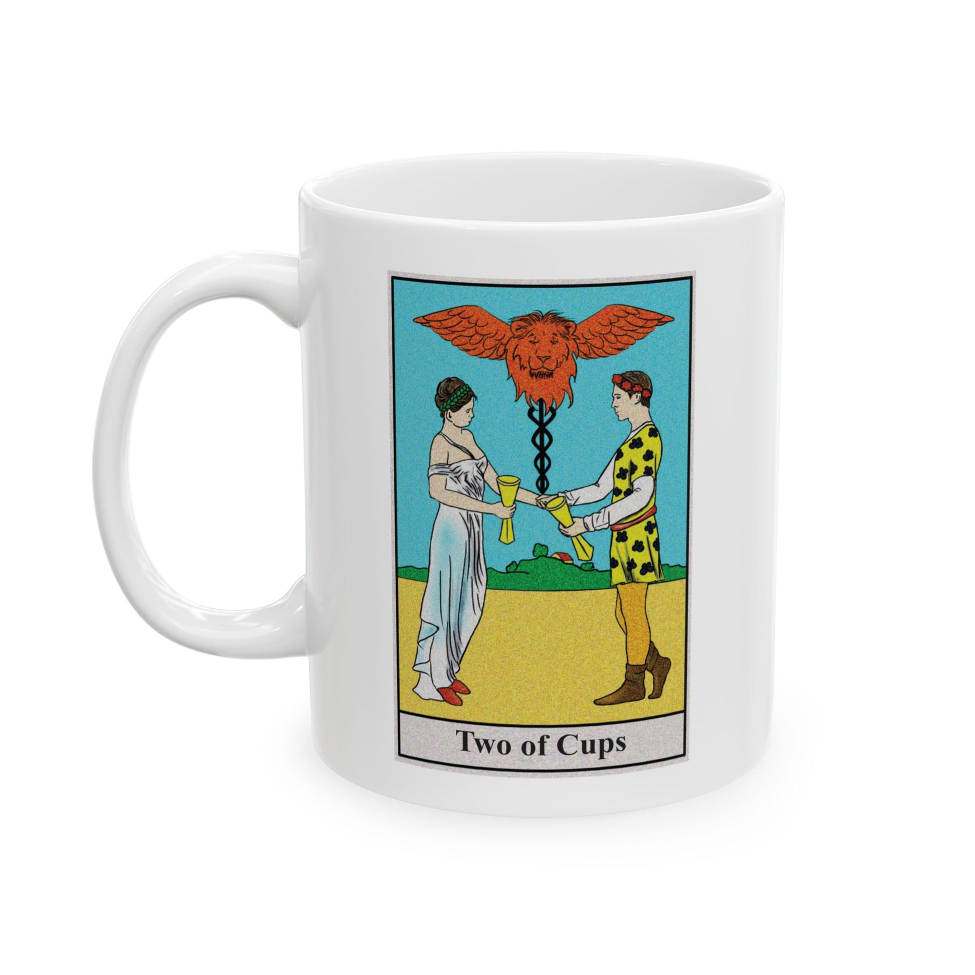 Two of Cups Tarot Card Coffee Mug - Double Sided Print, White Ceramic, 11oz by TheGlassyLass.com