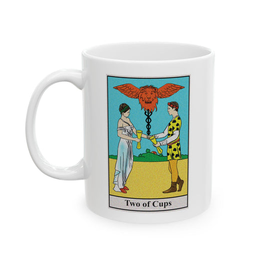 Two of Cups Tarot Card Coffee Mug - Double Sided Print, White Ceramic, 11oz by TheGlassyLass.com