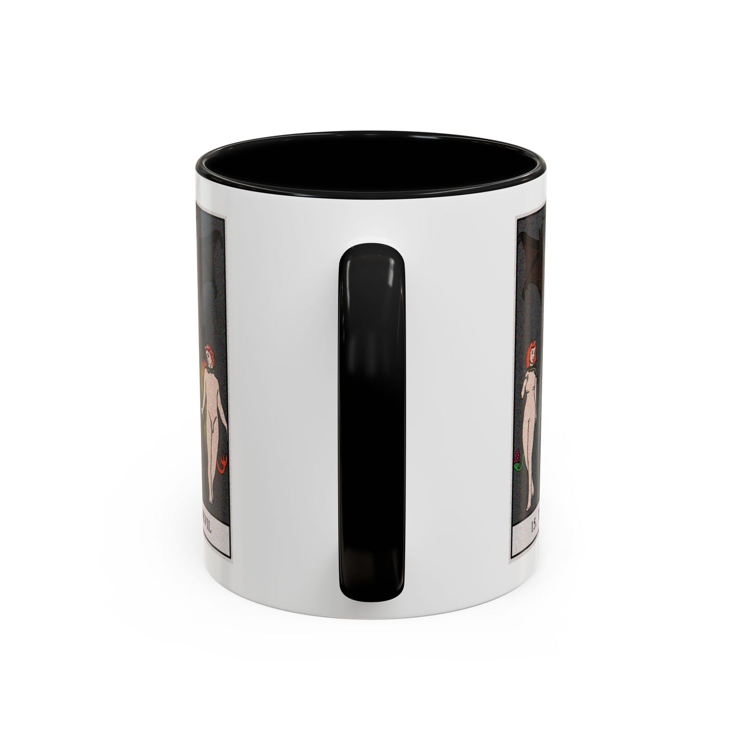 The Devil Tarot Card Coffee Mug - Double Sided Print, Black Accent White Ceramic, 11oz by TheGlassyLass.com