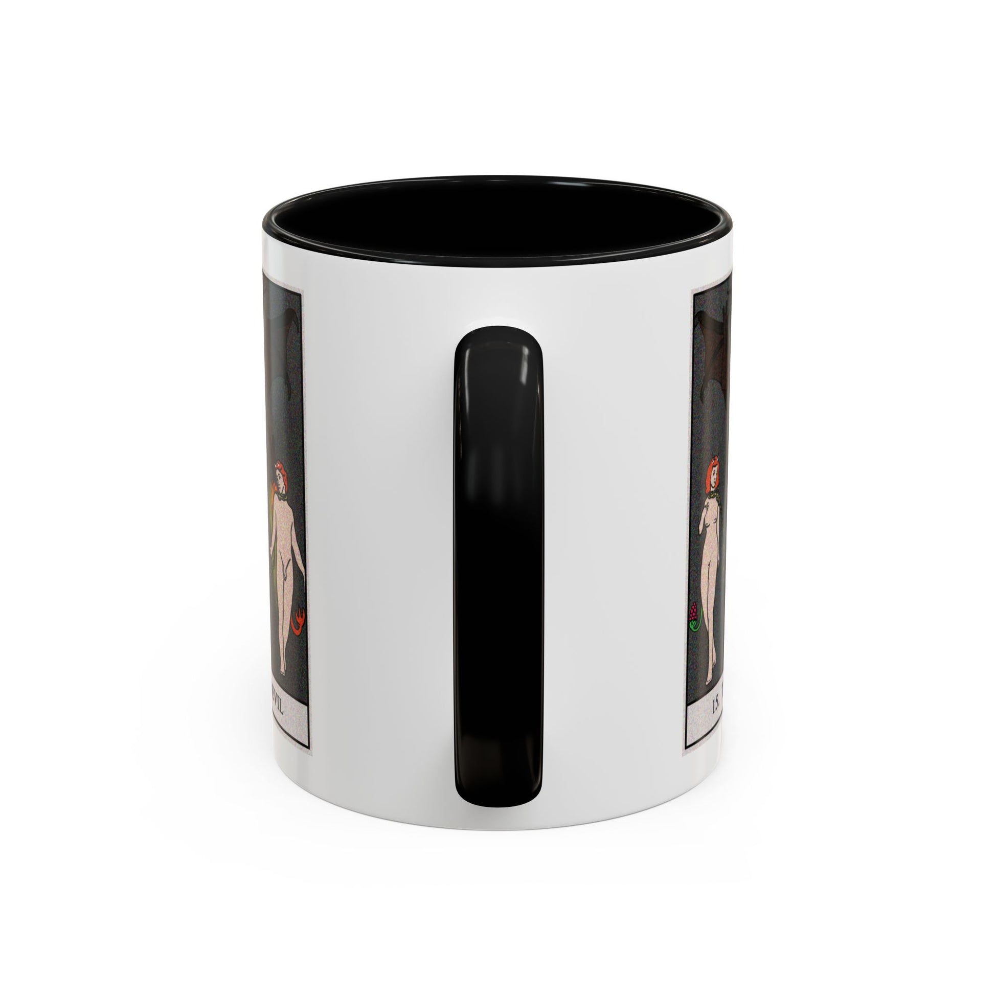 The Devil Tarot Card Coffee Mug - Double Sided Print, Black Accent White Ceramic, 11oz by TheGlassyLass.com