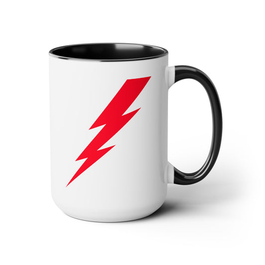 Lightning Bolt Coffee Mug - Double Sided Black Accent White Ceramic 15oz by TheGlassyLass.com