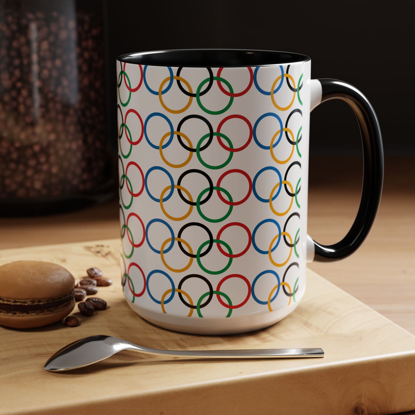 Olympic Fever Coffee Mug - Double Sided Black Accent White Ceramic 15oz by TheGlassyLass.com