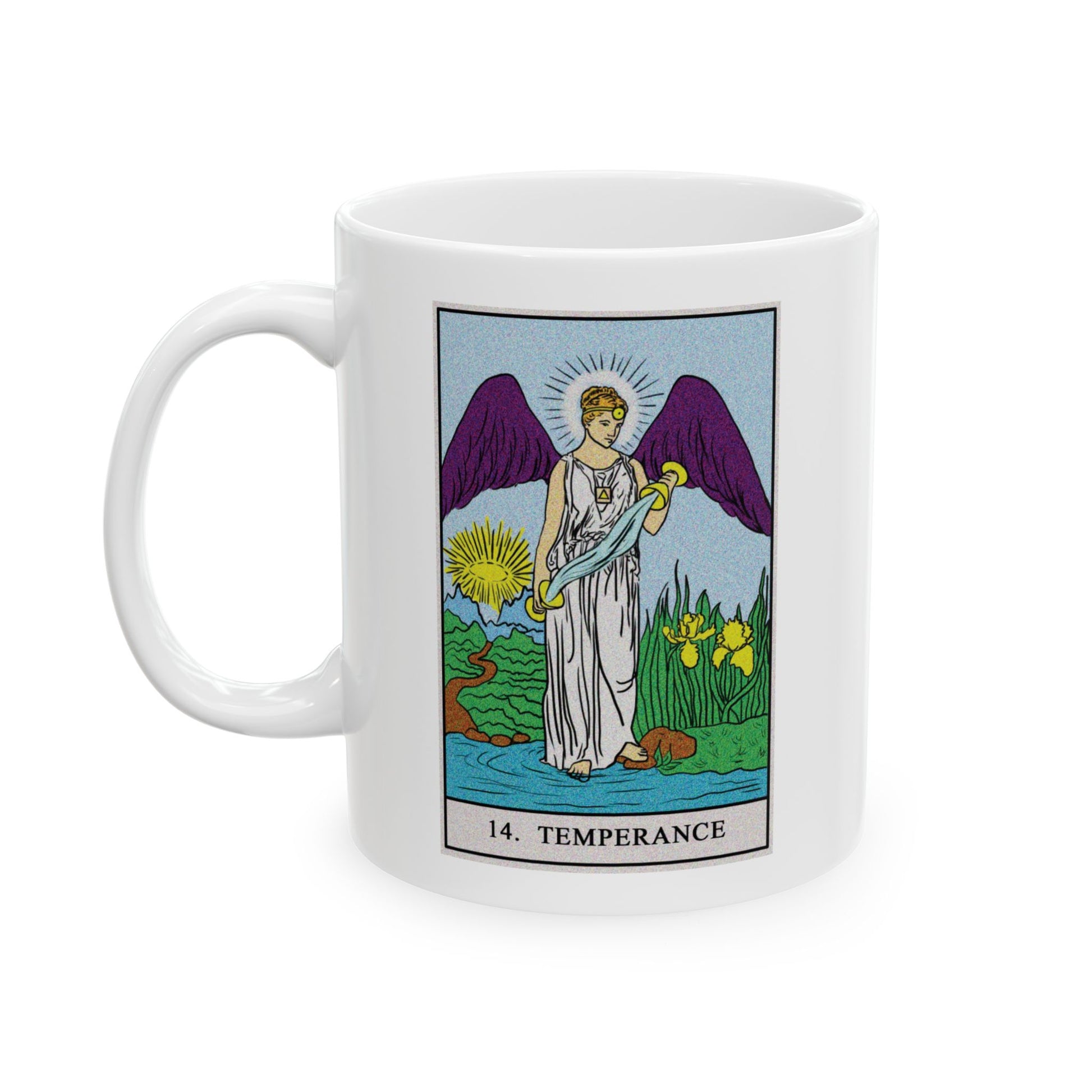 Temperance Tarot Card Coffee Mug - Double Sided Print, White Ceramic, 11oz by TheGlassyLass.com