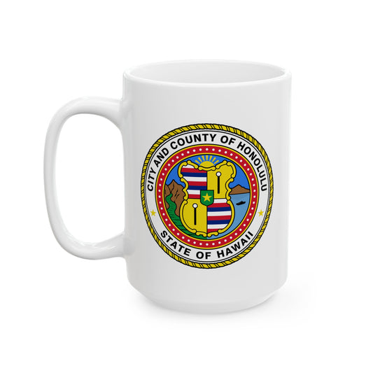 Honolulu City / County Seal Coffee Mug - Double Sided Print, White Ceramic, 15oz by TheGlassyLass.com