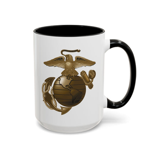 United States Marine Corps Anchor and Globe Coffee Mug - Double Sided Black Accent White Ceramic 15oz by TheGlassyLass.com