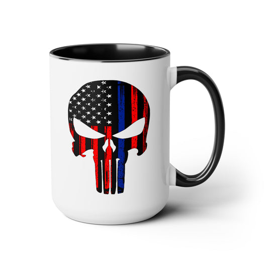 Blue Lives Matter Coffee Mug - Double Sided Black Accent White Ceramic 15oz by TheGlassyLass.com