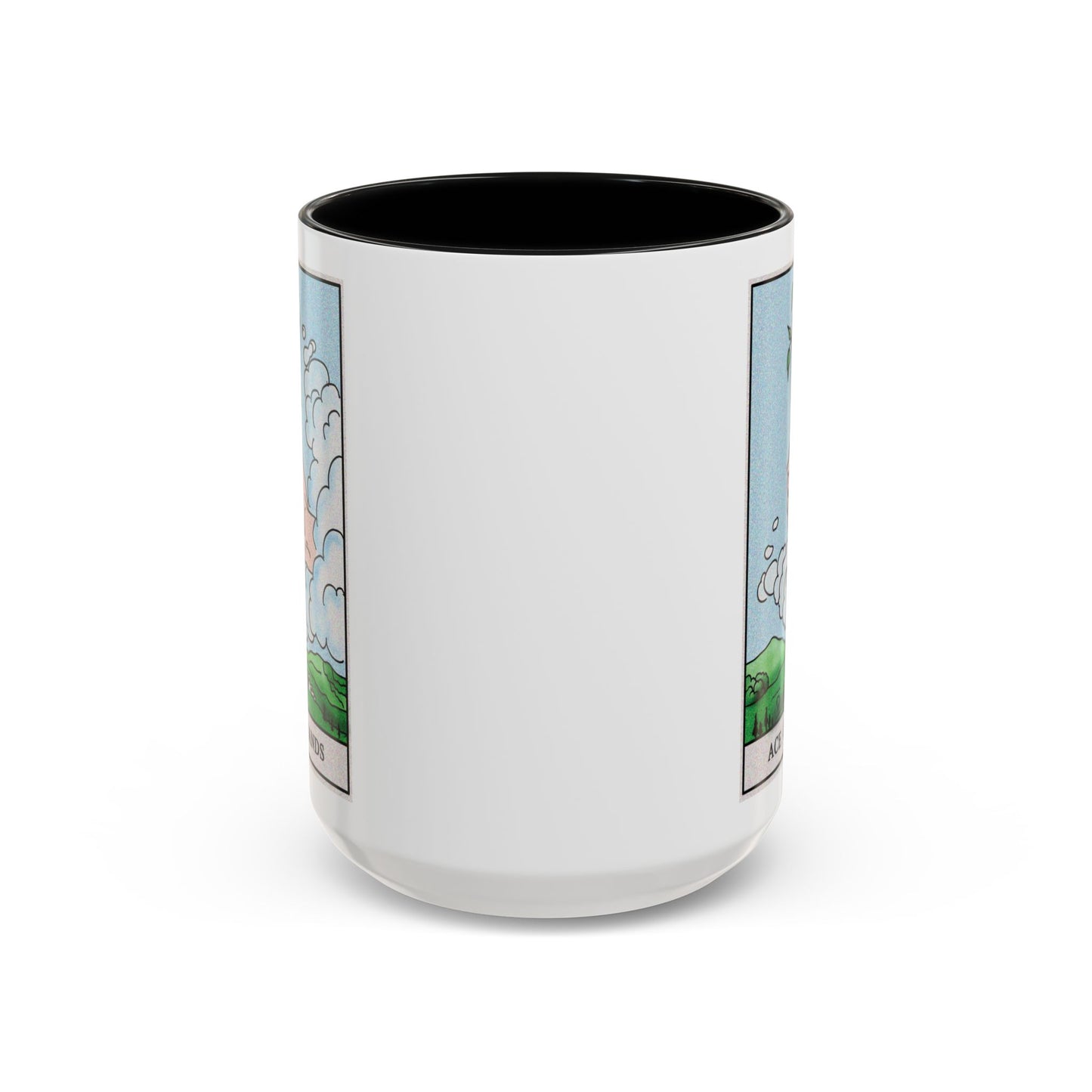 Ace of Wands Tarot Card Coffee Mug - Double Sided Black Accent White Ceramic 15oz by TheGlassyLass.com