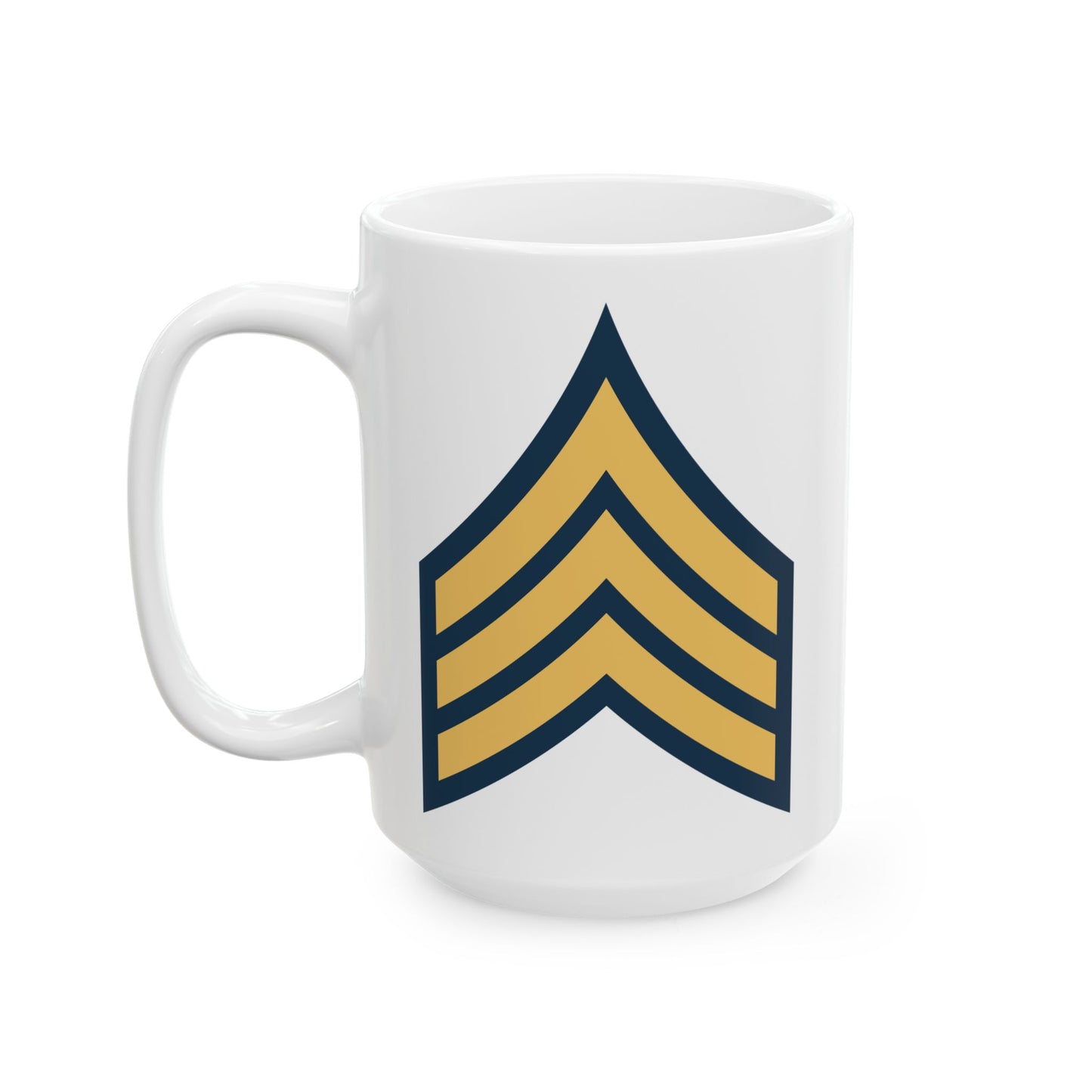 US Army Sergeant (E-5) Stripes Coffee Mug - Double Sided Print, White Ceramic, 15oz by TheGlassyLass.com