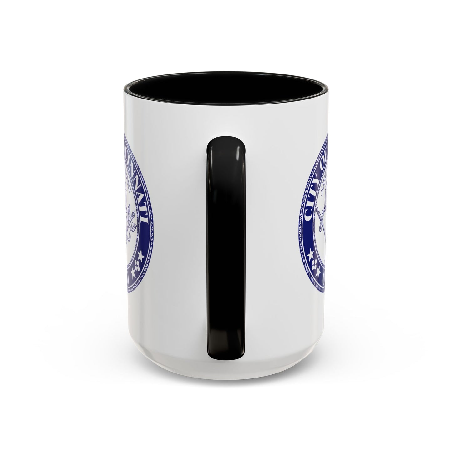 City of Cincinnati Seal Coffee Mug - Double Sided Print, Black Accent White Ceramic, 15oz by TheGlassyLass.com
