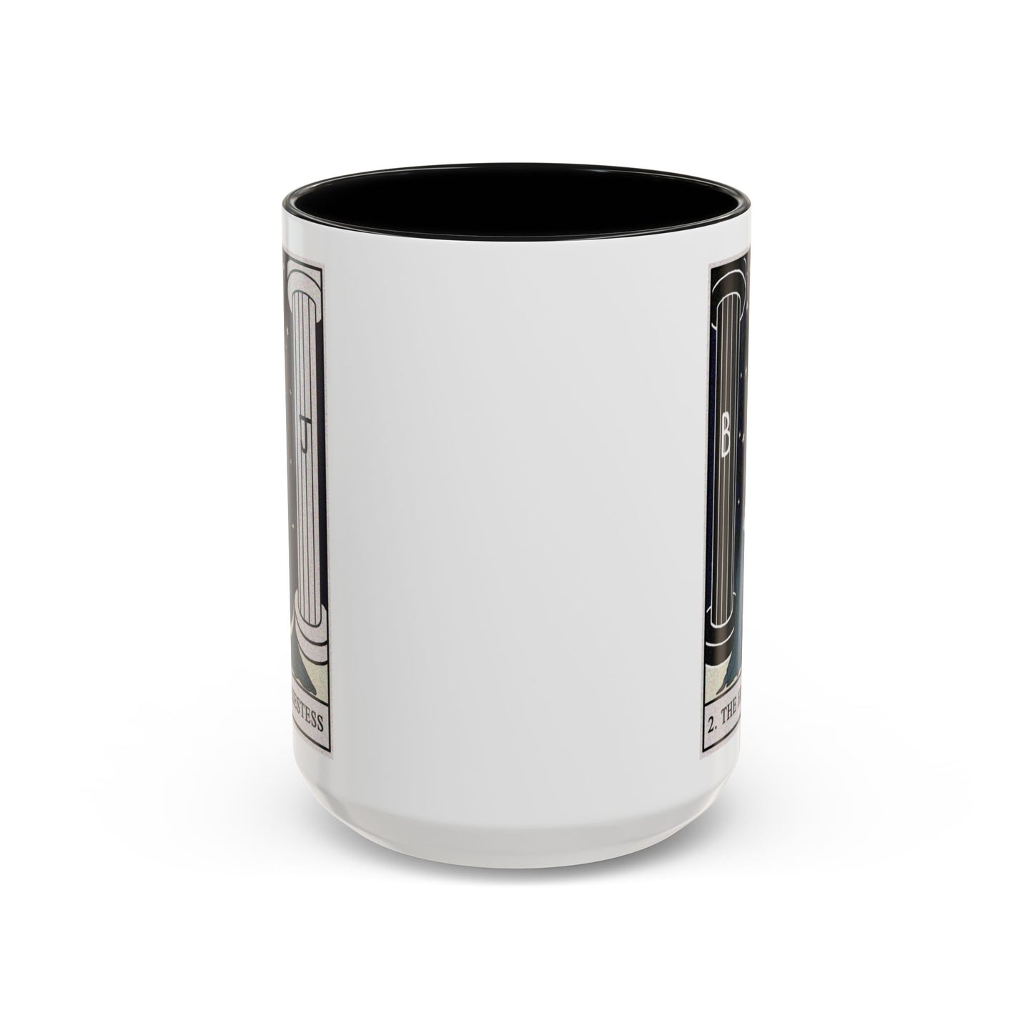 The High Priestess Tarot Card Coffee Mug - Double Sided Black Accent White Ceramic 15oz by TheGlassyLass.com