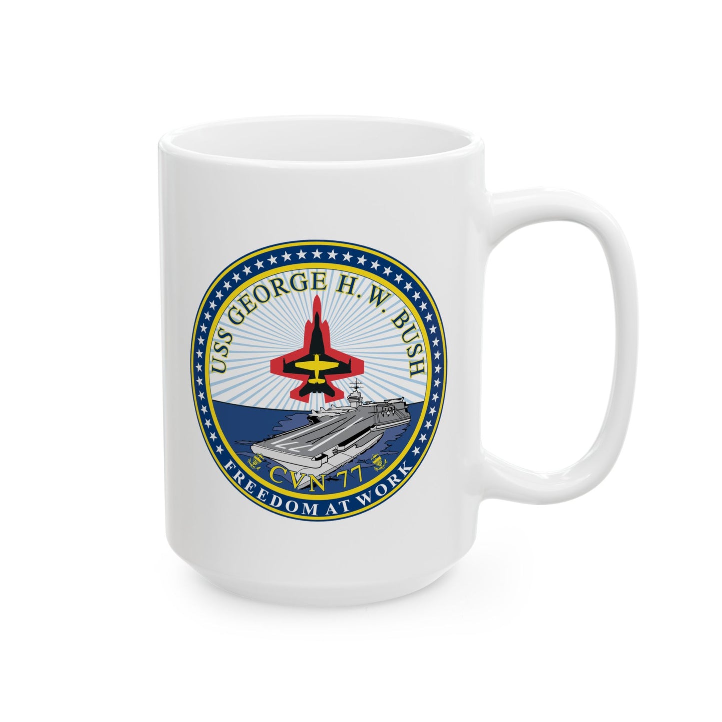 USS George H. W. Bush CVN 77 Seal Coffee Mug - Double Sided Print, White Ceramic, 15oz by TheGlassyLass.com