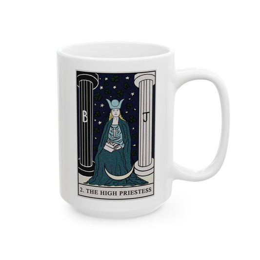 The High Priestess Tarot Card Coffee Mug - Double Sided White Ceramic 15oz by TheGlassyLass.com
