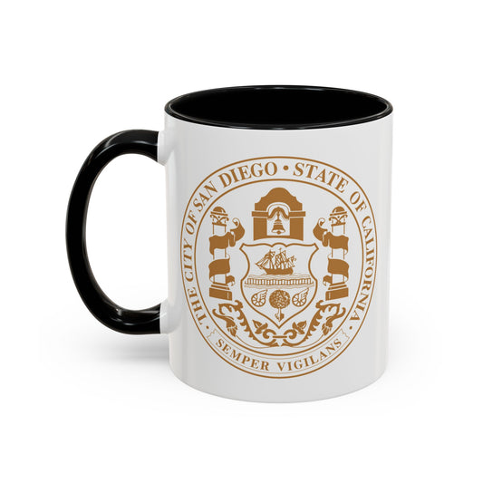 City of City of San Diego Seal Coffee Mug - Double Sided Print, Black Accent White Ceramic, 11oz by TheGlassyLass.com