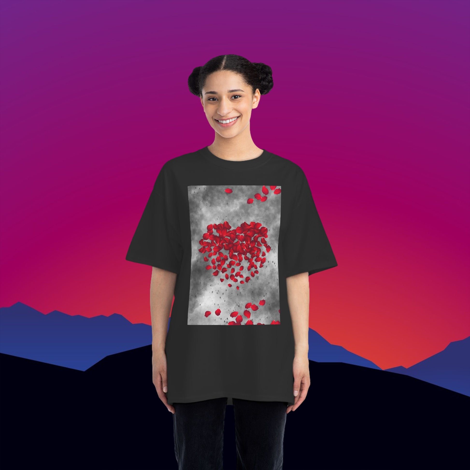 Rose Petal Heart T-Shirt: (Hanes Beefy-T 100% Preshrunk Cotton Custom Printed by TheGlassyLass.com