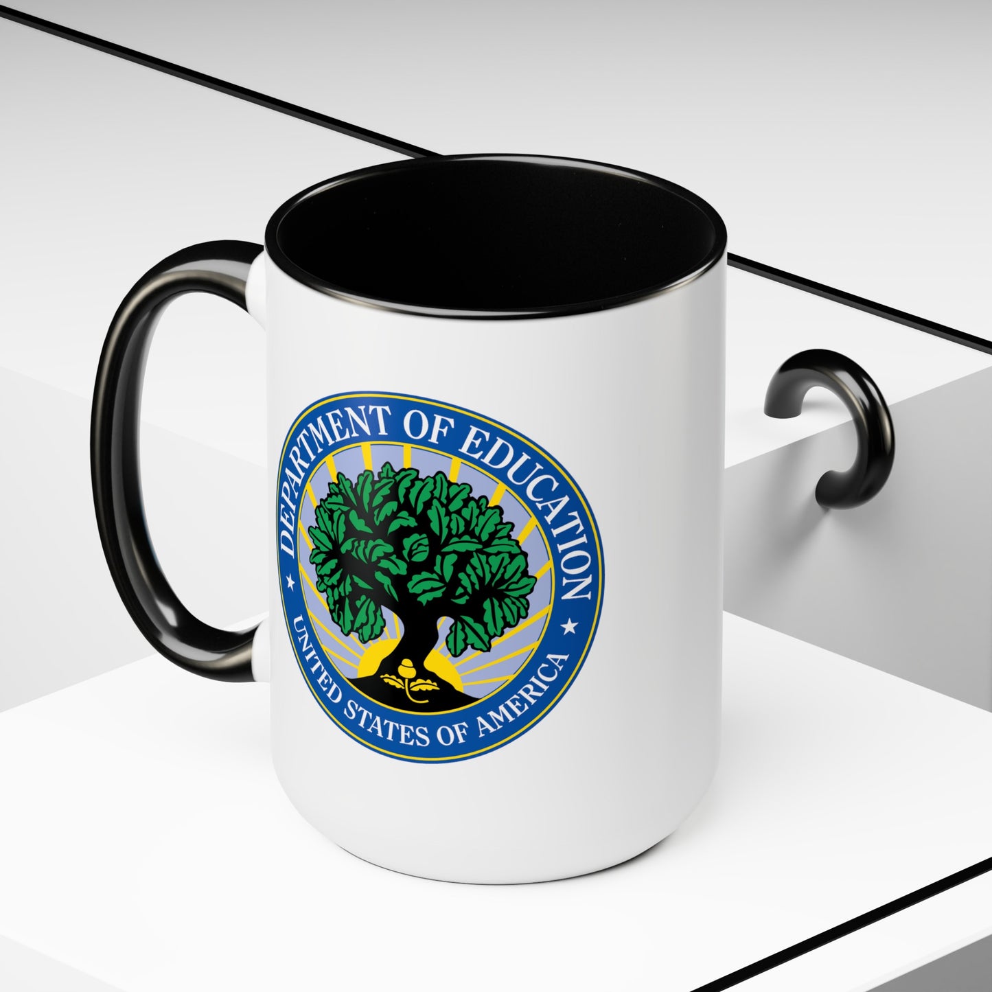 Department of Education Coffee Mug - Double Sided Black Accent White Ceramic 15oz by TheGlassyLass.com