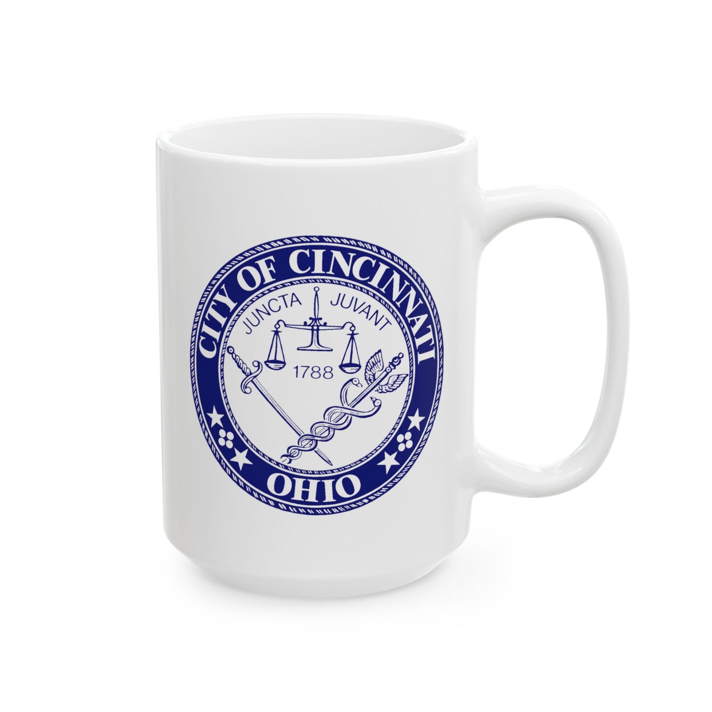 City of Cincinnati Seal Coffee Mug - Double Sided Print, White Ceramic, 15oz by TheGlassyLass.com