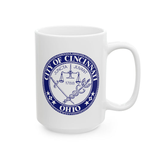 City of Cincinnati Seal Coffee Mug - Double Sided Print, White Ceramic, 15oz by TheGlassyLass.com