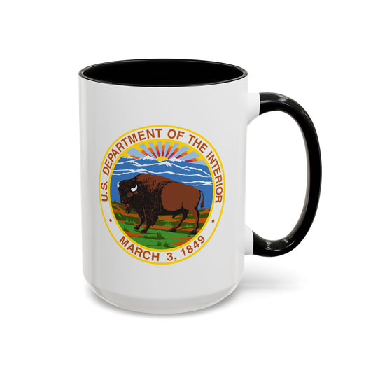 US Department of the Interior Seal Coffee Mug - Double Sided Print, Black Accent White Ceramic, 15oz by TheGlassyLass.com