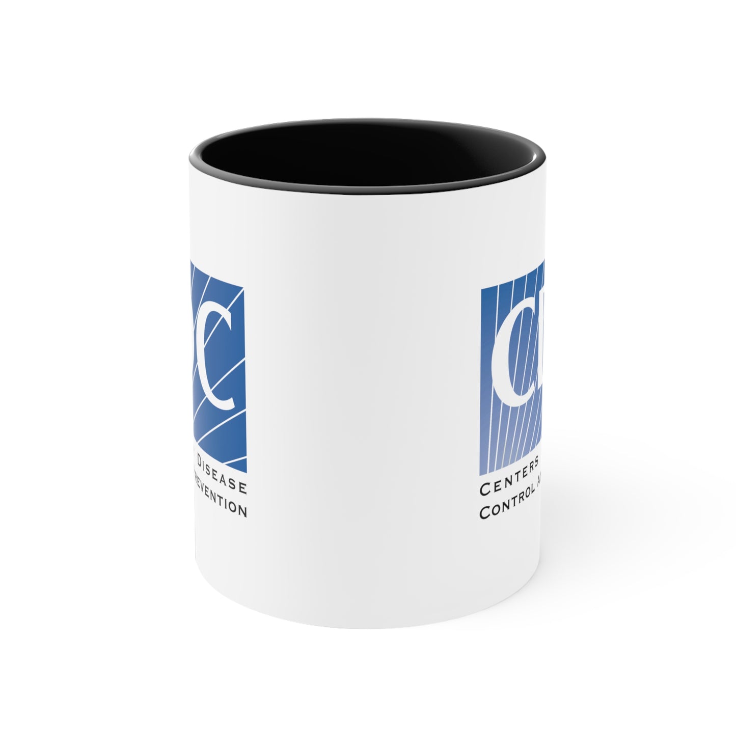 CDC Coffee Mug - Double Sided Black Accent White Ceramic 11oz by TheGlassyLass.com