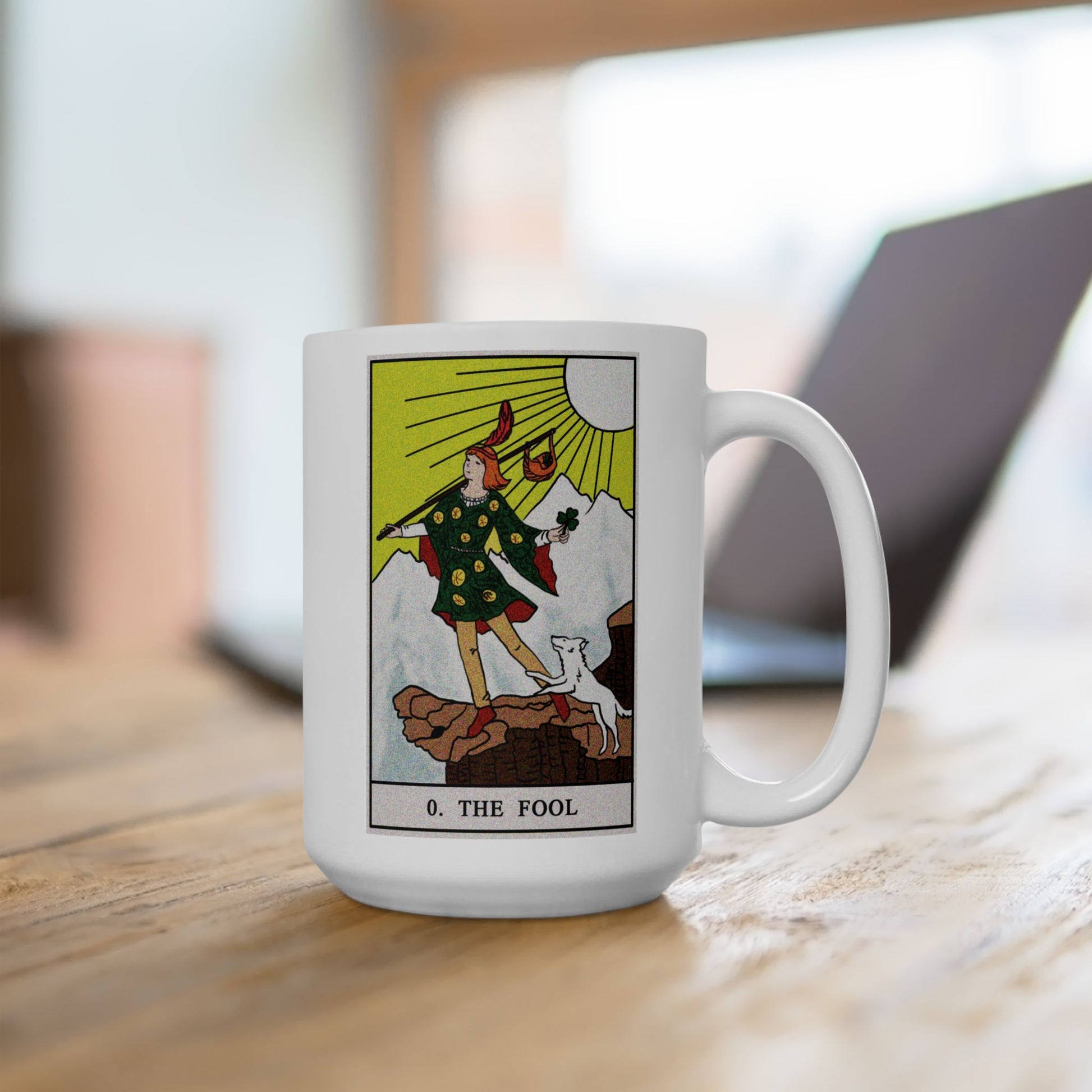 The Fool Tarot Card Coffee Mug - Double Sided White Ceramic 15oz by TheGlassyLass.com