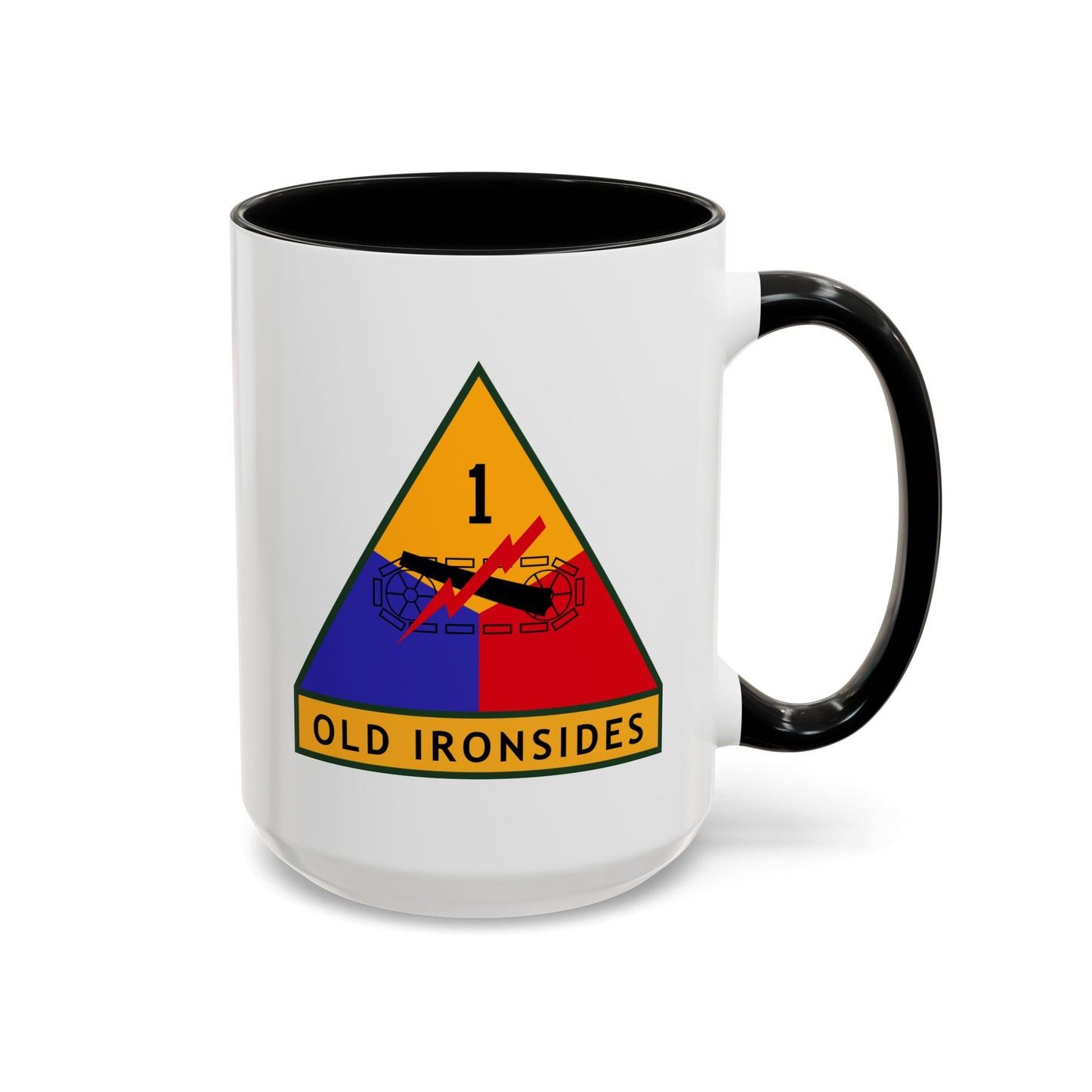 US Army 1st Armored Division - Double Sided Black Accent White Ceramic Coffee Mug 15oz by TheGlassyLass.com
