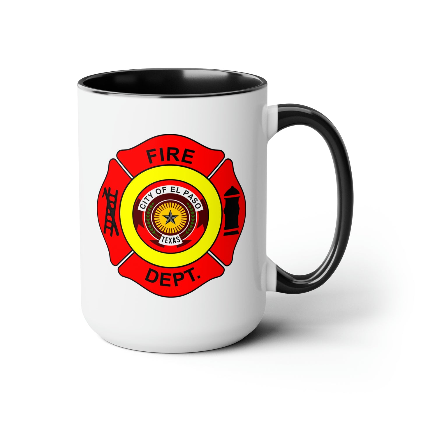 El Paso Fire Department Coffee Mug - Double Sided Black Accent White Ceramic 15oz by TheGlassyLass