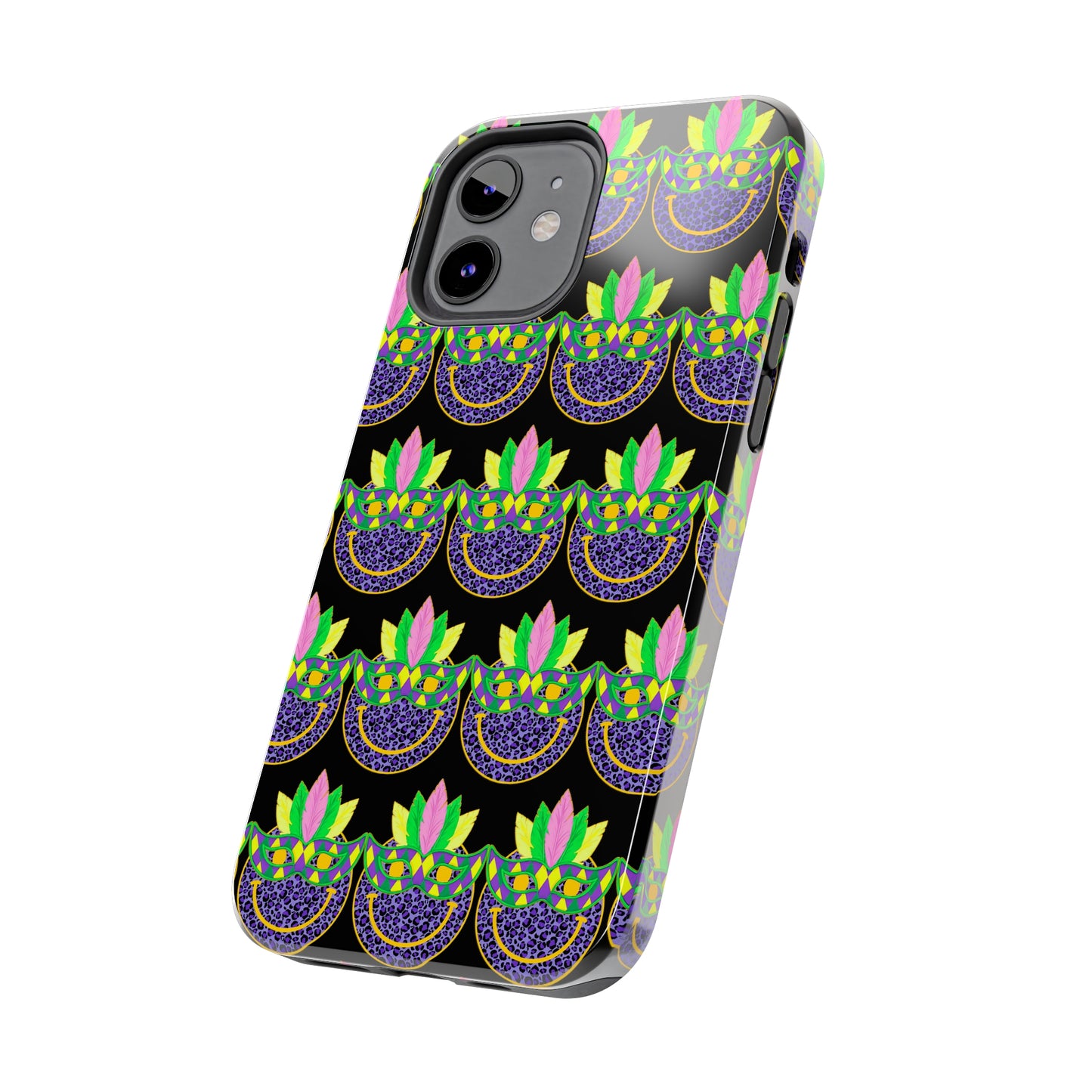 Mardi Gras Cat Mask: iPhone Tough Case Design - Wireless Charging - Superior Protection - Original Designs by TheGlassyLass.com