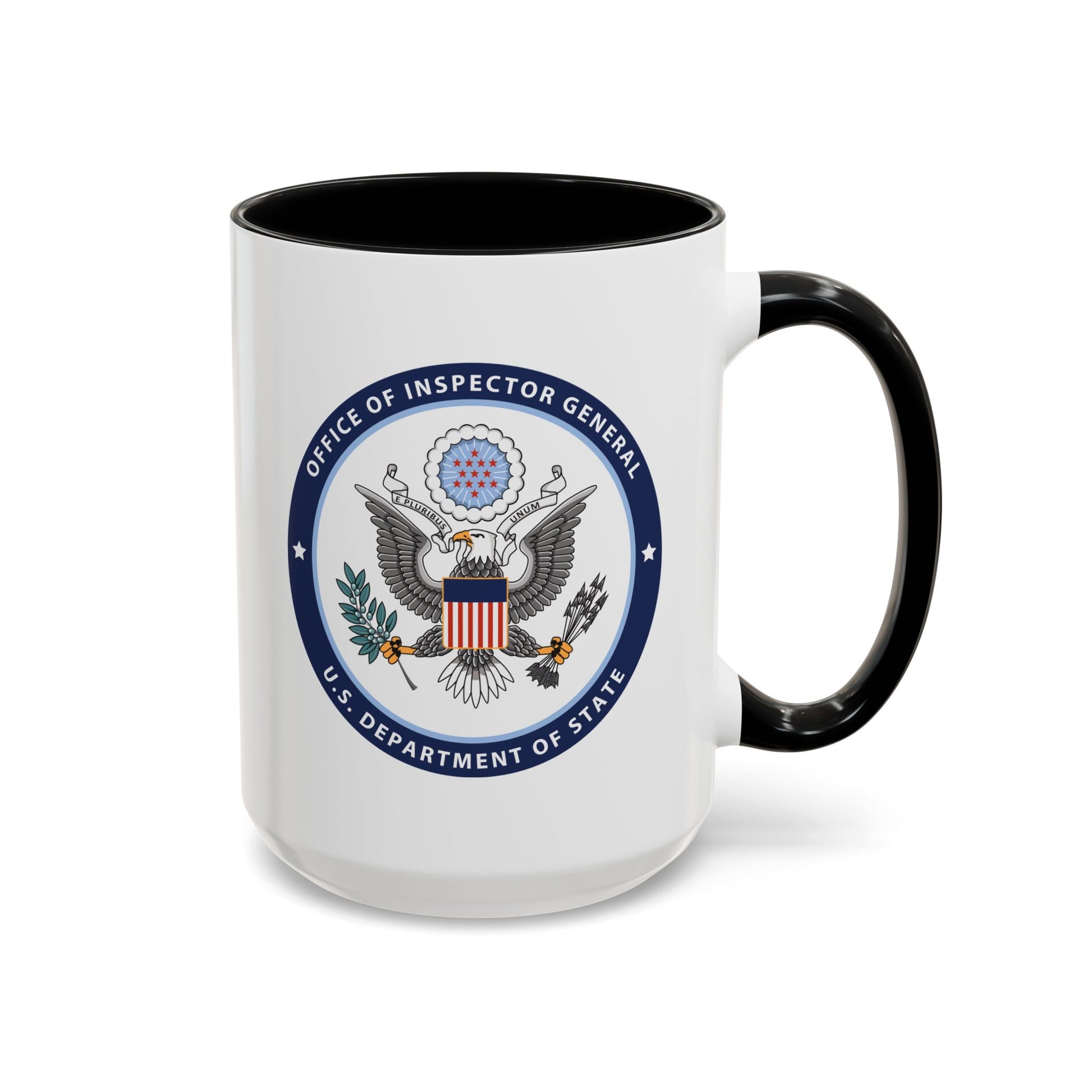 Office of Inspector General Seal Coffee Mug - Double Sided Print, Black Accent White Ceramic, 15oz by TheGlassyLass.com
