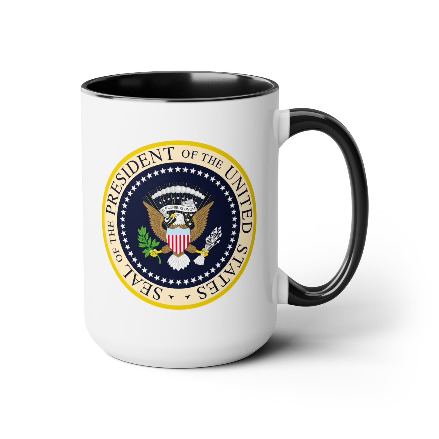 Presidential Seal Coffee Mug - Double Sided Black Accent White Ceramic 15oz by TheGlassyLass