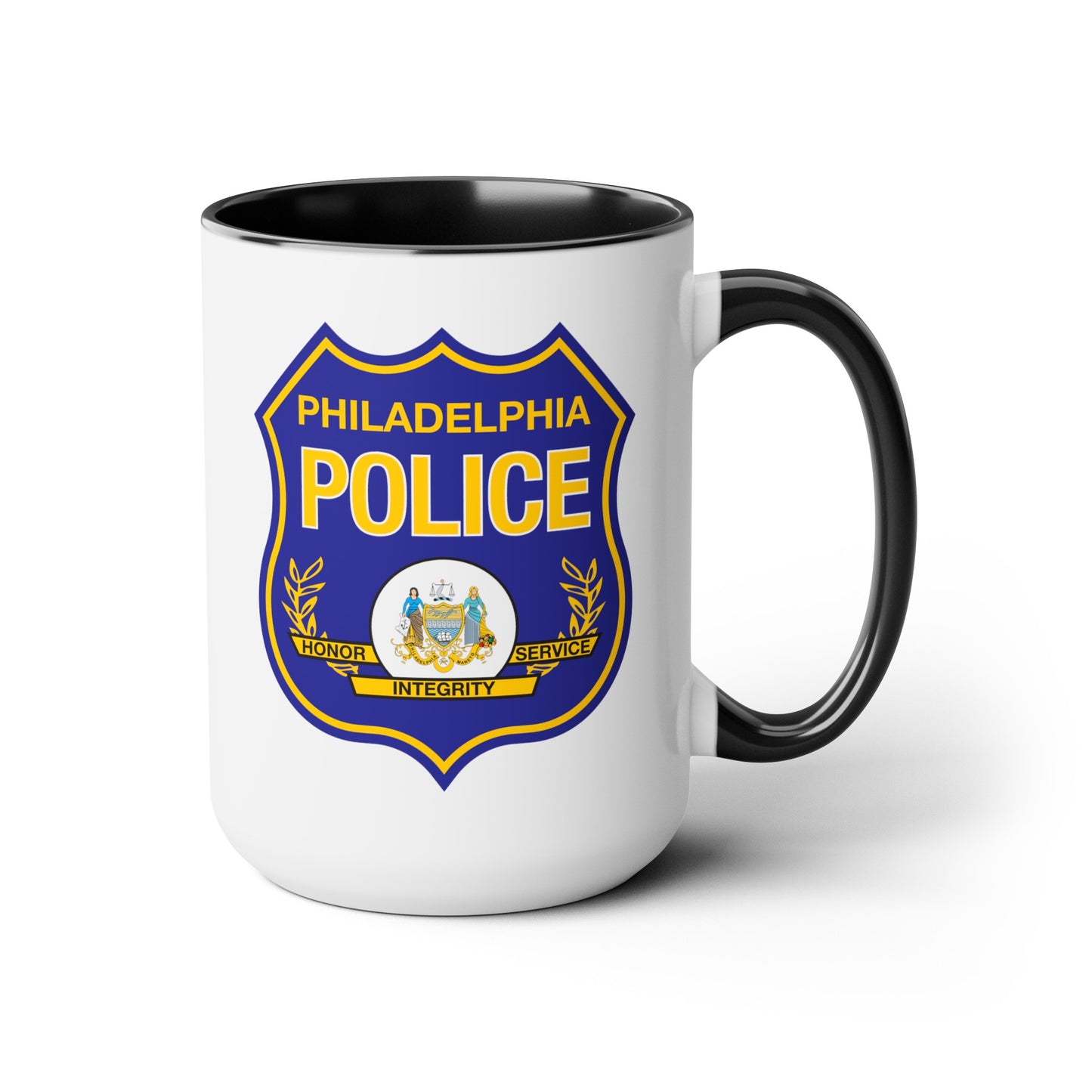 Philadelphia Police Coffee Mug - Double Sided Black Accent White Ceramic 15oz by TheGlassyLass.com