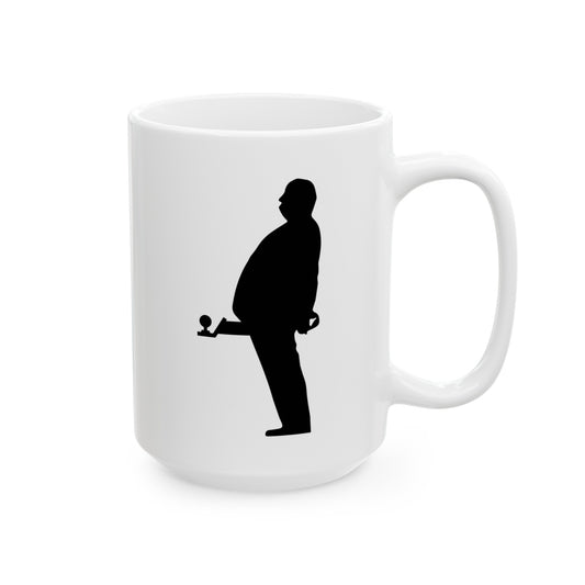 Hitchcock Present Coffee Mug - Double Sided White Ceramic 15oz by TheGlassyLass.com
