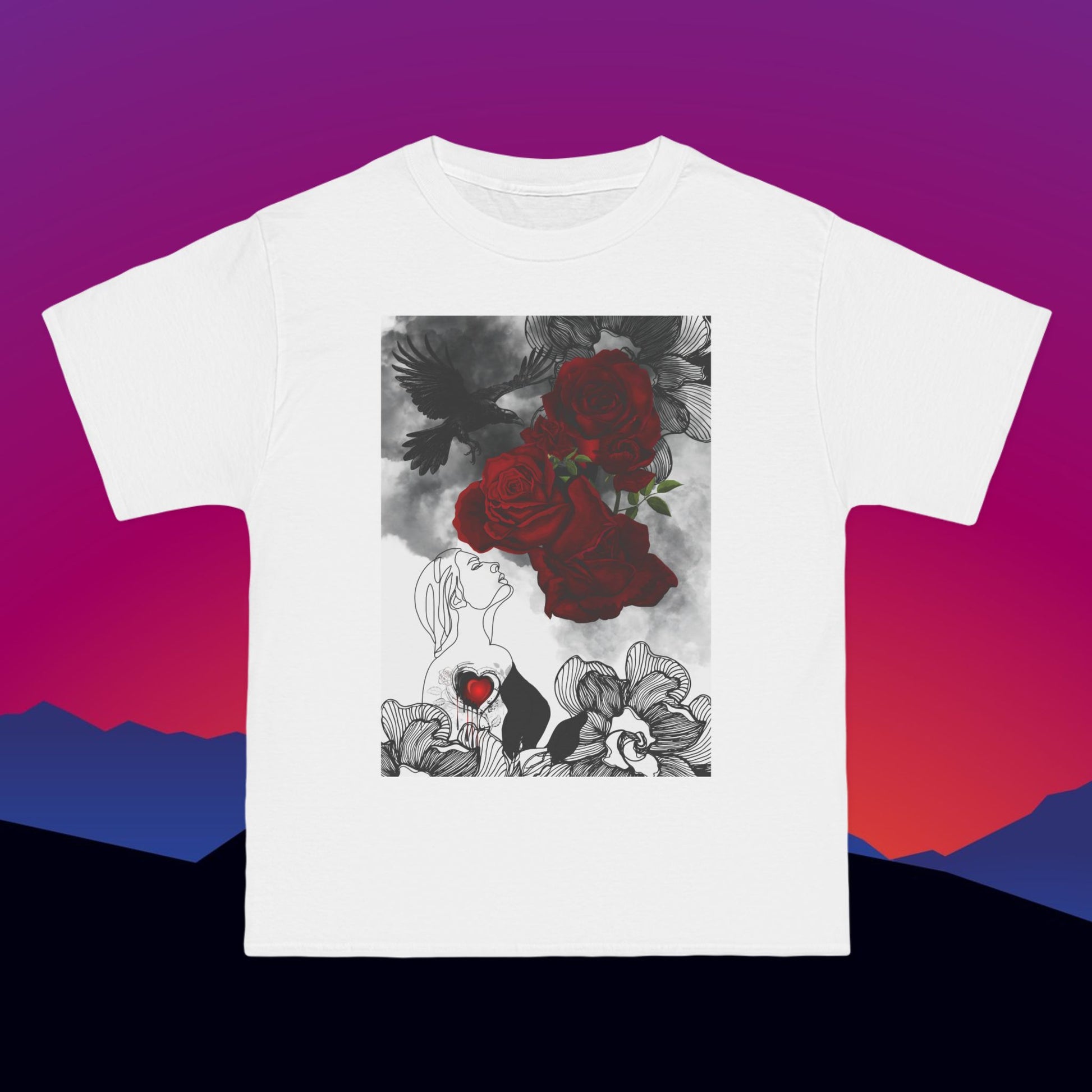 Wounded Heart T-Shirt: (Hanes Beefy-T 100% Preshrunk Cotton Custom Printed by TheGlassyLass.com