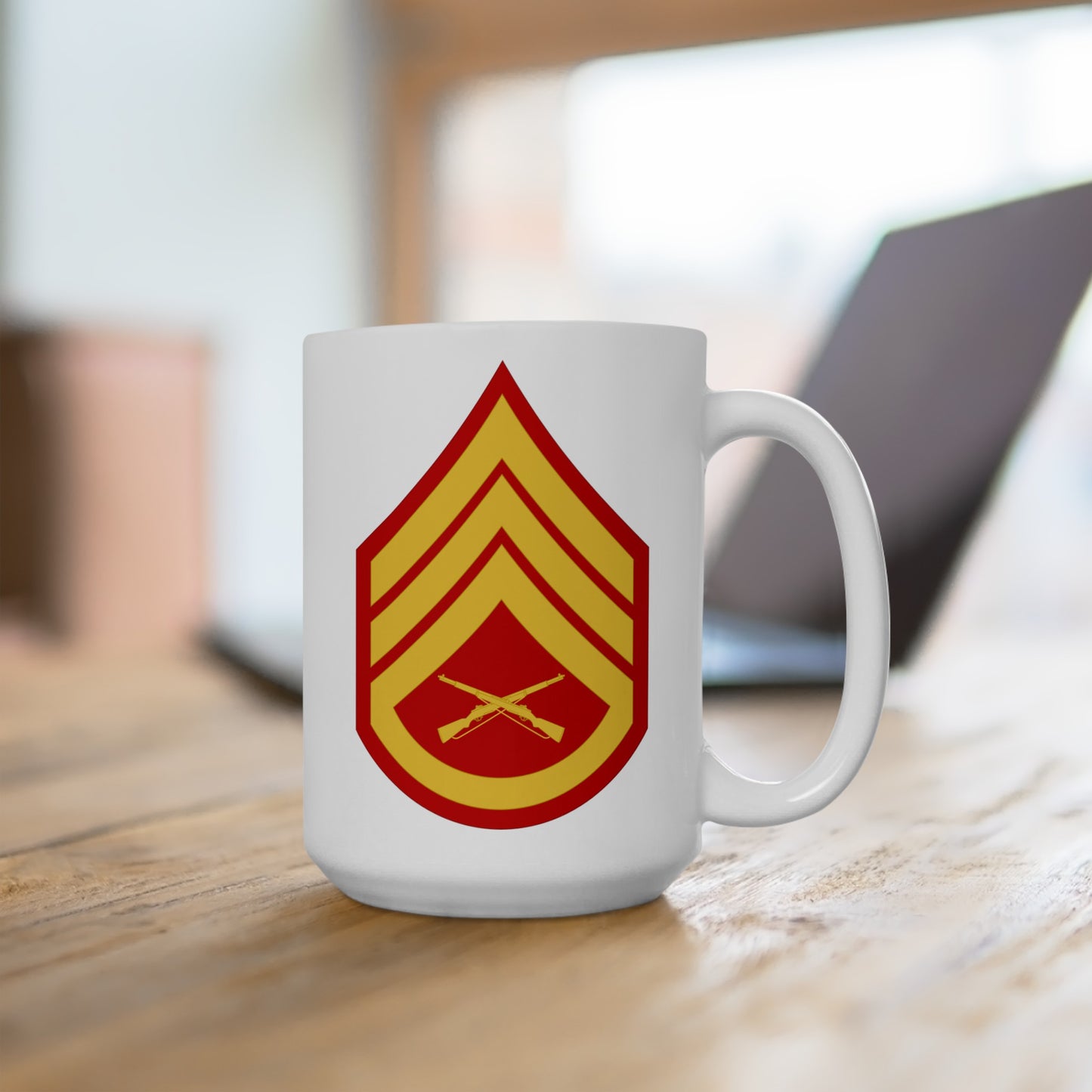 United States Marine Corps Staff Sergeant (E-6) Chevron Coffee Mug - Double Sided White Ceramic 15oz - by TheGlassyLass.com