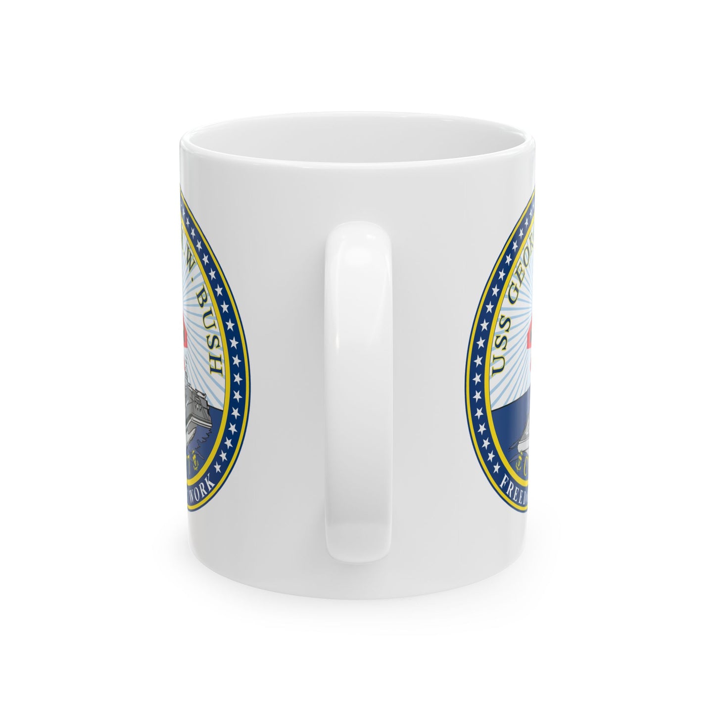 USS George H. W. Bush CVN 77 Seal Coffee Mug - Double Sided Print, White Ceramic, 11oz by TheGlassyLass.com
