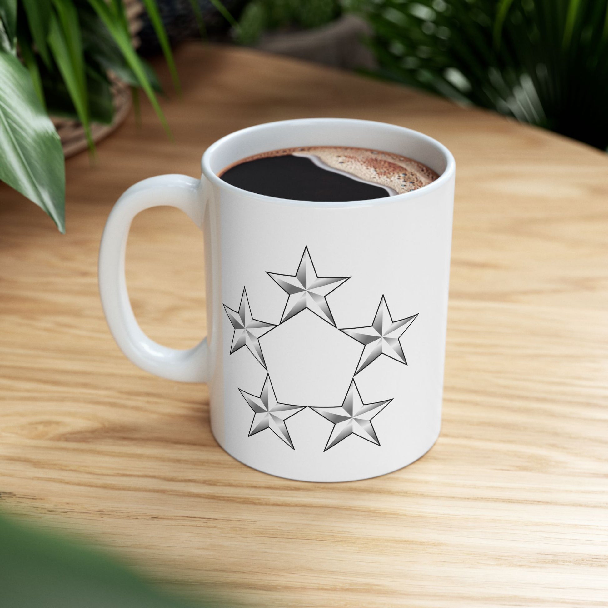 5 Star General Rank Insignia Coffee Mug - Double Sided White Ceramic 11oz by TheGlassyLass.com