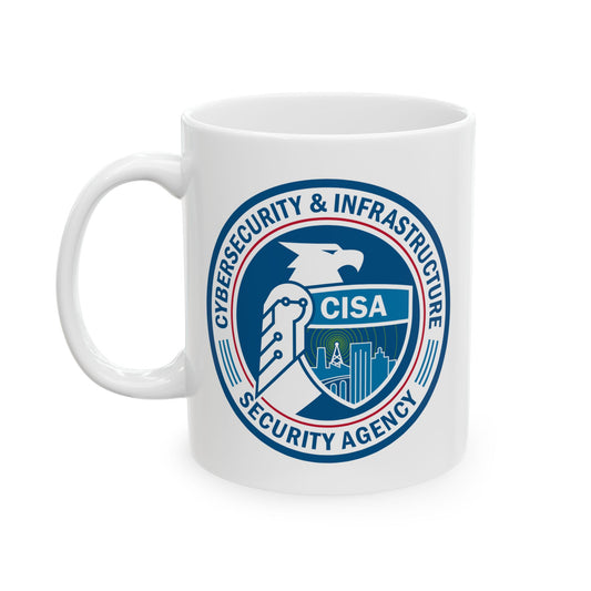 Cybersecurity and Infrastructure Security Agency Seal Coffee Mug - Double Sided Print, White Ceramic, 11oz by TheGlassyLass.com