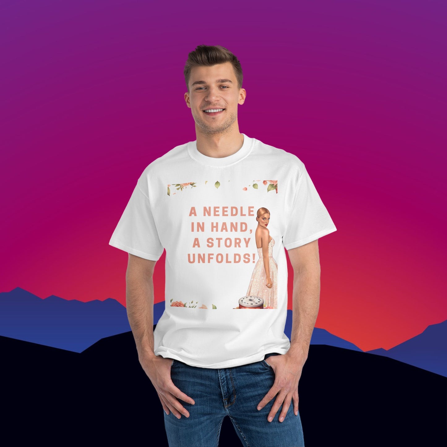A Needle in Hand T-Shirt: (Hanes Beefy-T 100% Preshrunk Cotton Custom Printed by TheGlassyLass.com
